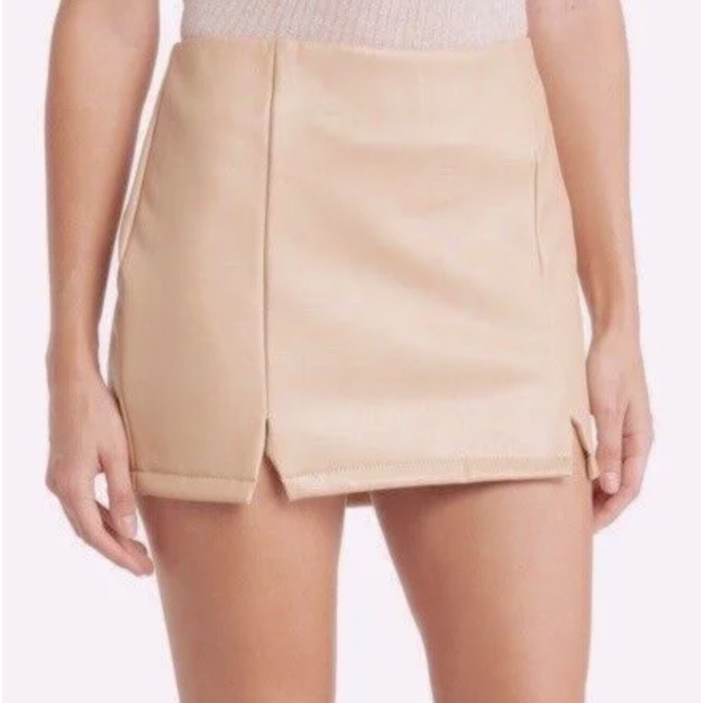 AFRM Los Angeles Bellis Fauz Leather Mini Skirt Front Split Cuban Sand S NWT